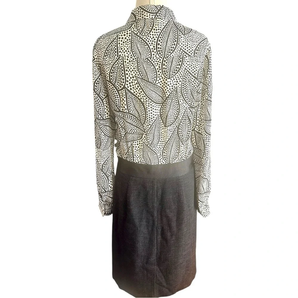 Tory Burch Classic Monochrome Dotted Leaf Print Dress Size 8
